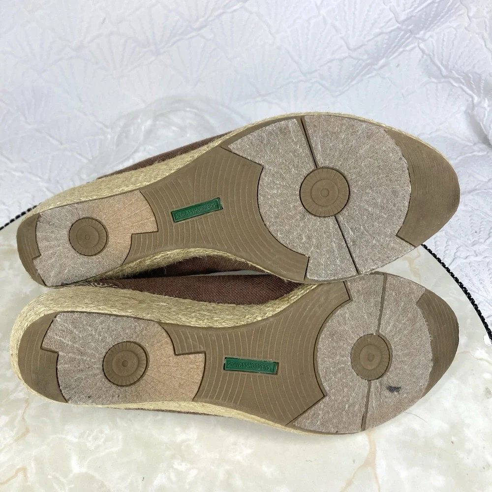 Grasshoppers Peep Toe Espadrille Wedge Shoes Women 8 Brown Comfort Slip On Heels - Picture 11 of 12